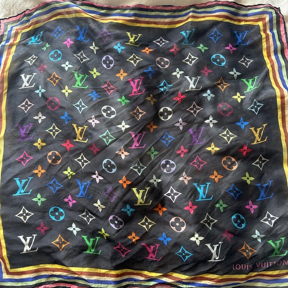 AUTHENTIC Louis Vuitton Marukami Black Rainbow Monogram Silk Scarf - Picture 1 of 8